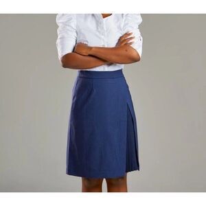 Seragyi Size 12 Navy Blue Wool Stretch Partial Pleated Skirt Zips Lined NWT